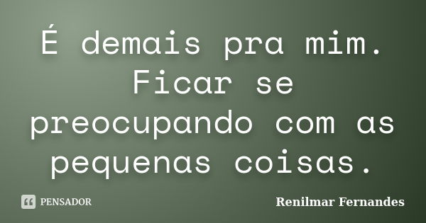 É demais pra mim. Ficar se preocupando com as pequenas coisas.... Frase de Renilmar Fernandes.