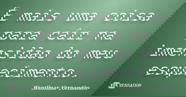 É mais uma coisa para cair na imensidão do meu esquecimento.... Frase de Renilmar Fernandes.