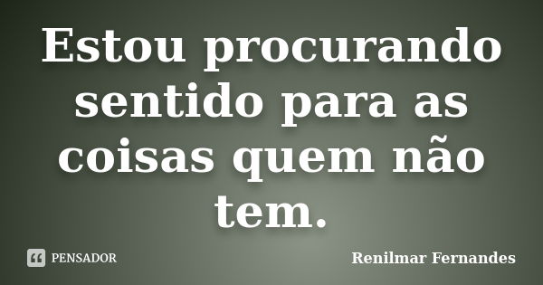 Estou procurando sentido para as coisas quem não tem.... Frase de Renilmar Fernandes.