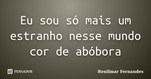 Eu sou só mais um estranho nesse mundo cor de abóbora... Frase de Renilmar Fernandes.