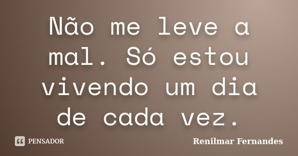 Não me leve a mal. Só estou vivendo um dia de cada vez.... Frase de Renilmar Fernandes.