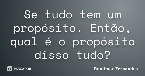 Se tudo tem um propósito. Então, qual é o propósito disso tudo?... Frase de Renilmar Fernandes.