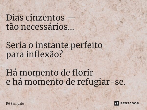 ⁠Dias cinzentos — tão necessários… Seria o instante perfeito para inflexão? Há momento de florir e há momento de refugiar-se.... Frase de Rê Sampaio.