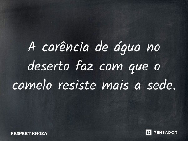 ⁠A carência de água no deserto faz com que o camelo resiste mais a sede.... Frase de Respekt Khoza.