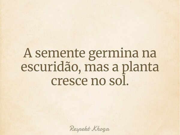 ​A semente germina na escuridão, mas a planta cresce no sol.... Frase de Respekt Khoza.