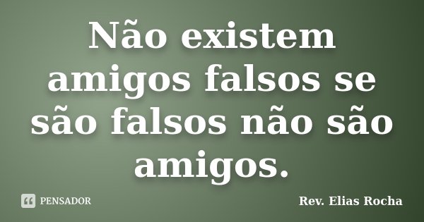 Não existem amigos falsos se são falsos não são amigos.... Frase de Rev. Elias Rocha.