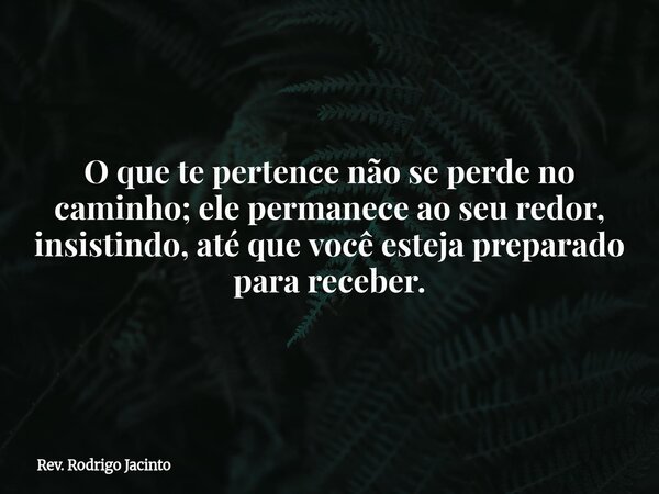 O que te pertence não se perde no caminho; ele permanece ao seu redor, insistindo, até que você esteja preparado para receber.... Frase de Rev. Rodrigo Jacinto.