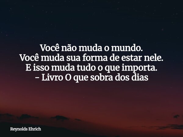 Você não muda o mundo. Você muda sua forma de estar nele. E isso muda tudo o que importa. - Livro O que sobra dos dias... Frase de Reynolds Ehrich.