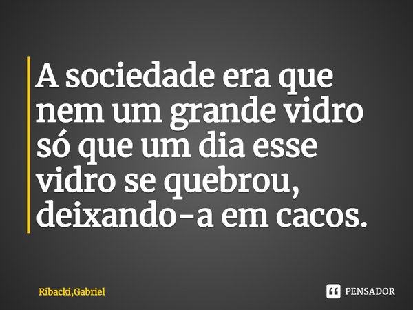 ⁠A sociedade era que nem um grande vidro só que um dia esse vidro se quebrou, deixando-a em cacos.... Frase de Ribacki,Gabriel.