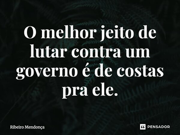O melhor jeito de lutar contra um governo é de costas pra ele.... Frase de Ribeiro Mendonça.