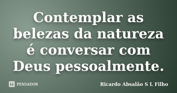 Contemplar as belezas da natureza é conversar com Deus pessoalmente.... Frase de Ricardo Absalão S L Filho.