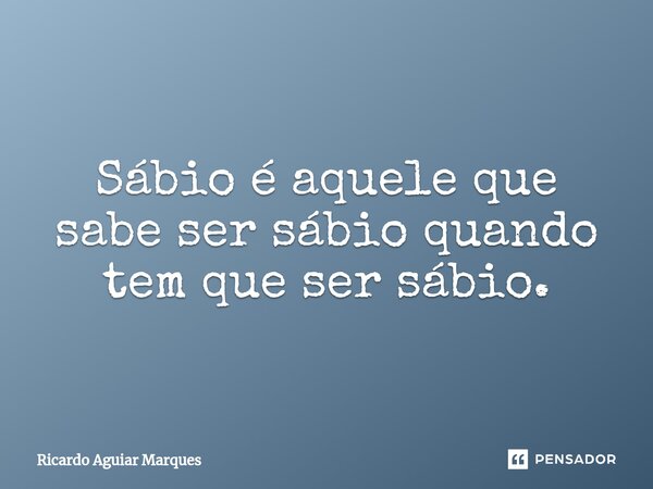 ⁠Sábio é aquele que sabe ser sábio quando tem que ser sábio.... Frase de Ricardo Aguiar Marques.