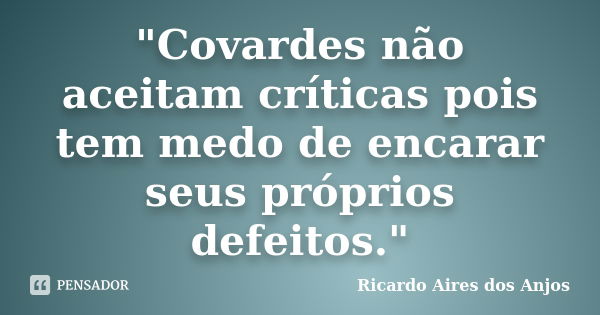 "Covardes não aceitam críticas pois tem medo de encarar seus próprios defeitos."... Frase de Ricardo Aires dos Anjos.