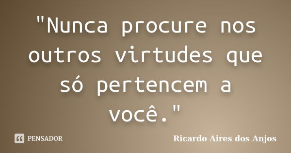 "Nunca procure nos outros virtudes que só pertencem a você."... Frase de Ricardo Aires dos Anjos.