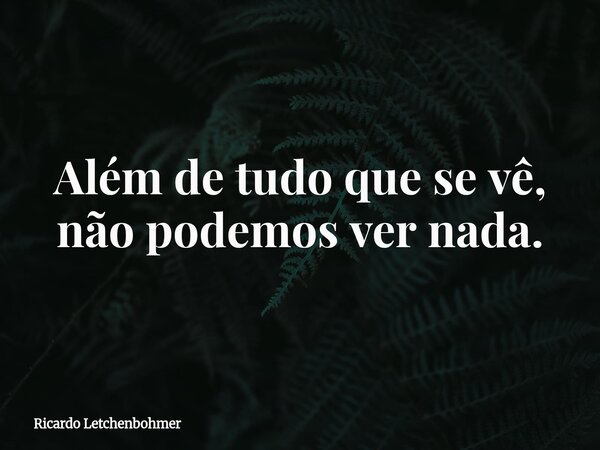 Além de tudo que se vê, não podemos ver nada.... Frase de Ricardo Letchenbohmer.