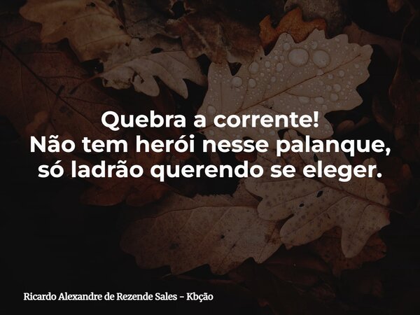 Quebra a corrente! Não tem herói nesse palanque, só ladrão querendo se eleger.... Frase de Ricardo Alexandre de Rezende Sales - Kbção.