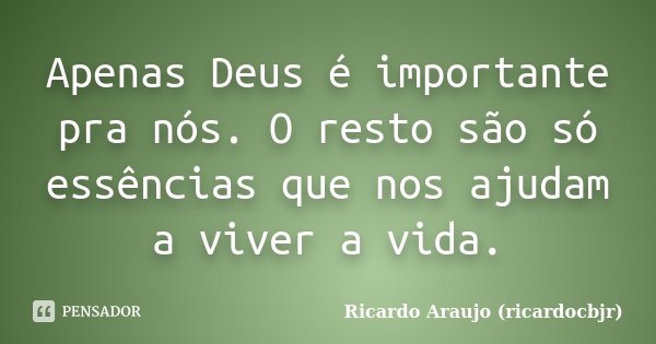 Apenas Deus é importante pra nós. O resto são só essências que nos ajudam a viver a vida.... Frase de Ricardo Araujo (ricardocbjr).