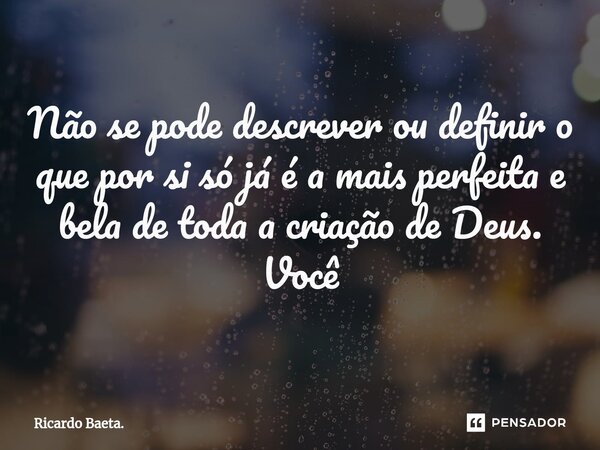 Não se pode descrever ou definir o que por si só já é a mais perfeita e bela de toda a criação de Deus. Você... Frase de Ricardo Baeta..