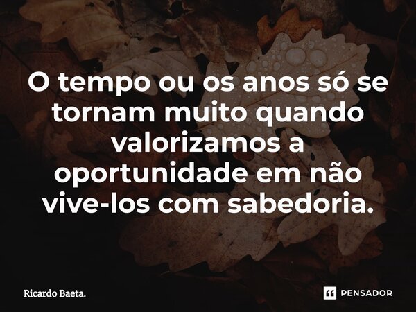 O tempo ou os anos só se tornam muito quando valorizamos a oportunidade em não vive-los com sabedoria.... Frase de Ricardo Baeta..