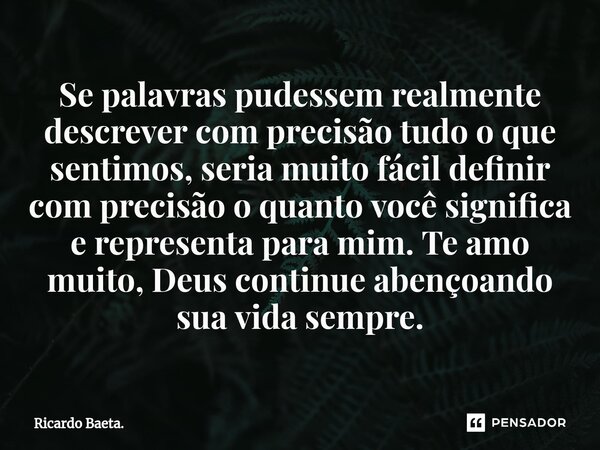 ⁠Se palavras pudessem realmente descrever com precisão tudo o que sentimos, seria muito fácil definir com precisão o quanto você significa e representa para mim... Frase de Ricardo Baeta..