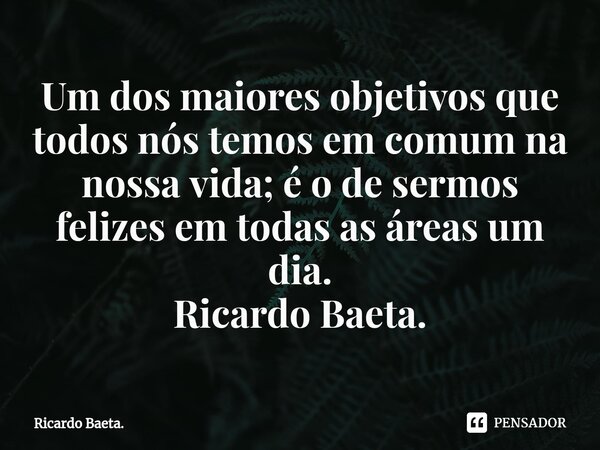 ⁠Um dos maiores objetivos que todos nós temos em comum na nossa vida; é o de sermos felizes em todas as áreas um dia. Ricardo Baeta.... Frase de Ricardo Baeta..