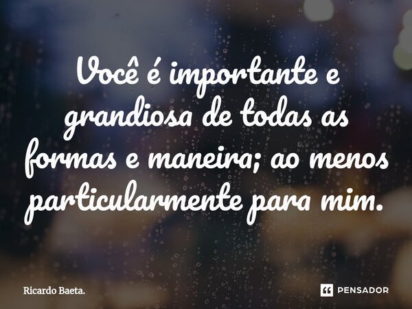 ⁠Você é importante e grandiosa de todas as formas e maneira; ao menos particularmente para mim.... Frase de Ricardo Baeta..