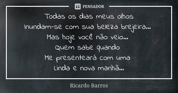 Todas os dias meus olhos Inundam-se com sua beleza brejeira... Mas hoje você não veio... Quem sabe quando Me presenteará com uma Linda e nova manhã...... Frase de Ricardo Barros.