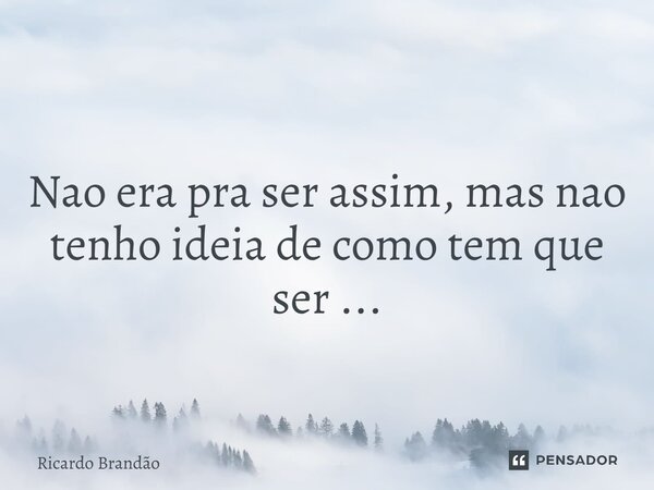 ⁠Nao era pra ser assim, mas nao tenho ideia de como tem que ser ...... Frase de Ricardo Brandão.