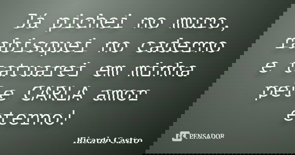 Já pichei no muro, rabisquei no caderno e tatuarei em minha pele CARLA amor eterno!... Frase de Ricardo Castro.