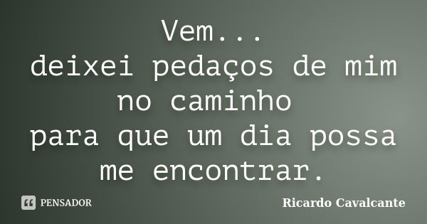 Vem... deixei pedaços de mim no caminho para que um dia possa me encontrar.... Frase de Ricardo Cavalcante.