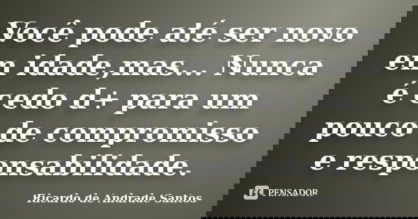 Você pode até ser novo em idade,mas... Nunca é cedo d+ para um pouco de compromisso e responsabilidade.... Frase de Ricardo de Andrade Santos.