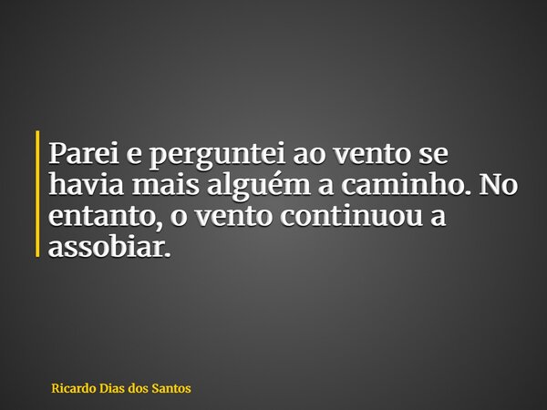 Parei e perguntei ao vento se havia mais alguém a caminho. No entanto, o vento continuou a assobiar.... Frase de Ricardo Dias dos Santos.