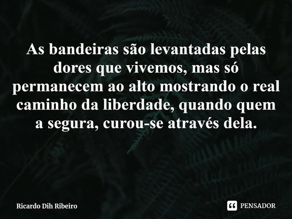 ⁠⁠As bandeiras são levantadas pelas dores que vivemos, mas só permanecem ao alto mostrando o real caminho da liberdade, quando quem a segura, curou-se através d... Frase de Ricardo Dih Ribeiro.