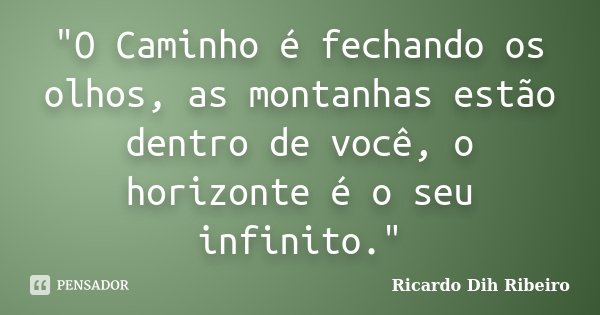 "O Caminho é fechando os olhos, as montanhas estão dentro de você, o horizonte é o seu infinito."... Frase de Ricardo Dih Ribeiro.