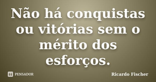 Não há conquistas ou vitórias sem o mérito dos esforços.... Frase de Ricardo Fischer.