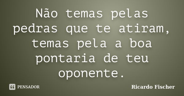 Não temas pelas pedras que te atiram, temas pela a boa pontaria de teu oponente.... Frase de Ricardo Fischer.