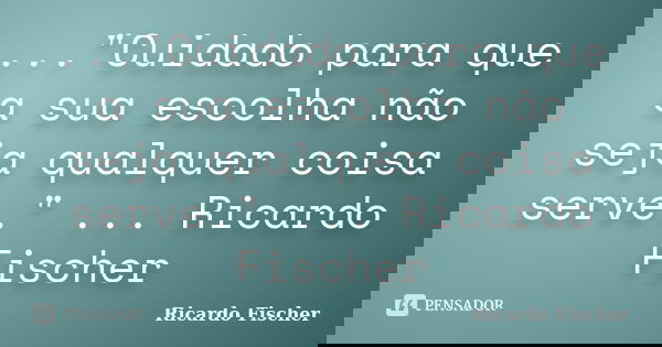 ..."Cuidado para que a sua escolha não seja qualquer coisa serve." ... Ricardo Fischer... Frase de Ricardo Fischer.