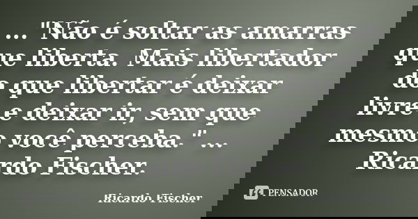 ..."Não é soltar as amarras que liberta. Mais libertador do que libertar é deixar livre e deixar ir, sem que mesmo você perceba." ... Ricardo Fischer.... Frase de Ricardo Fischer.