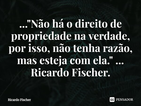 ..."⁠Não há o direito de propriedade na verdade, por isso, não tenha razão, mas esteja com ela." ... Ricardo Fischer.... Frase de Ricardo Fischer.