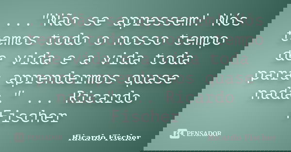 ..."Não se apressem! Nós temos todo o nosso tempo de vida e a vida toda para aprendermos quase nada." ... Ricardo Fischer... Frase de Ricardo Fischer.