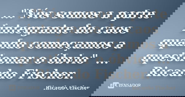 ..."Nós somos a parte integrante do caos quando começamos a questionar o óbvio" ... Ricardo Fischer.... Frase de Ricardo Fischer.