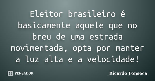 Eleitor brasileiro é basicamente aquele que no breu de uma estrada movimentada, opta por manter a luz alta e a velocidade!... Frase de Ricardo Fonseca.