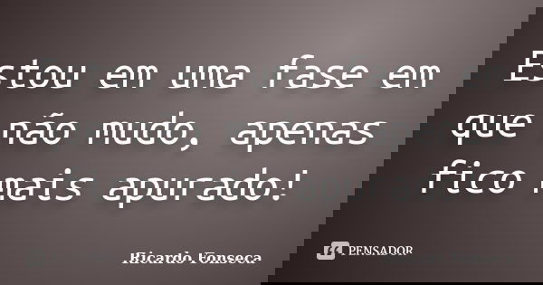Estou em uma fase em que não mudo, apenas fico mais apurado!... Frase de Ricardo Fonseca.