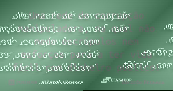 Uma rede de corrupção manipuladora, na qual não mede escrúpulos nem esforços para a ter vida fácil com dinheiro público!... Frase de Ricardo Fonseca.
