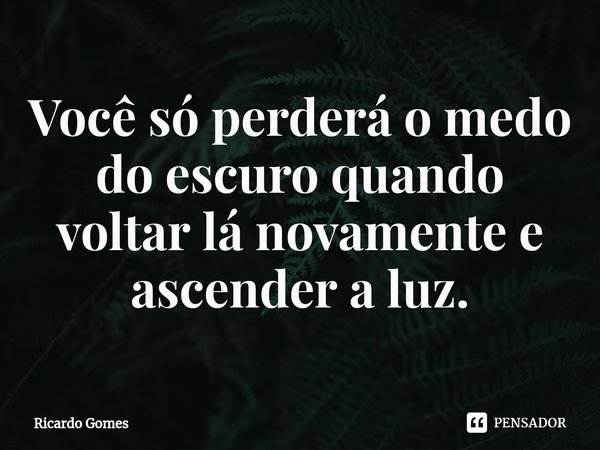 ⁠Você só perderá o medo do escuro quando voltar lá novamente e ascender a luz.... Frase de Ricardo Gomes.