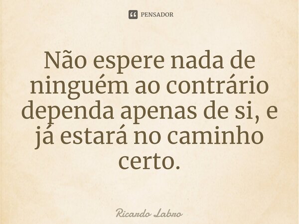 ⁠Não espere nada de ninguém ao contrário dependa apenas de si, e já estará no caminho certo.... Frase de Ricardo Labro.