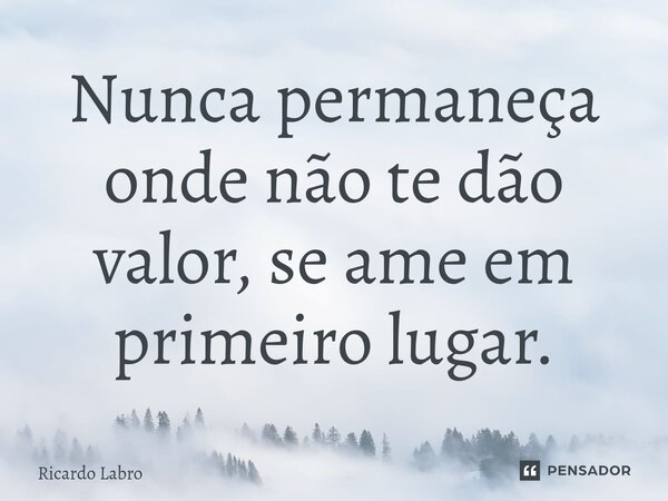 ⁠Nunca permaneça onde não te dão valor, se ame em primeiro lugar.... Frase de Ricardo Labro.