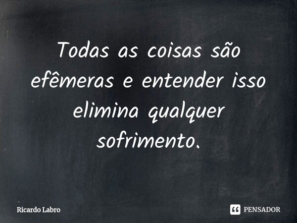 ⁠Todas as coisas são efêmeras e entender isso elimina qualquer sofrimento.... Frase de Ricardo Labro.