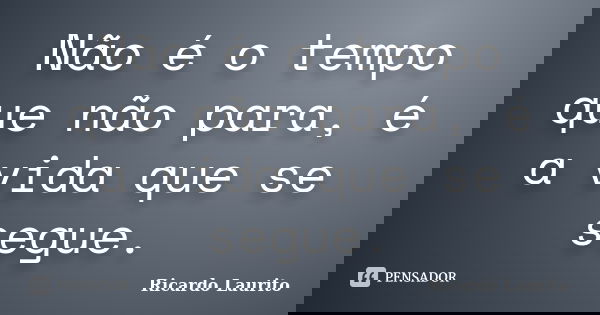 Não é o tempo que não para, é a vida que se segue.... Frase de Ricardo Laurito.