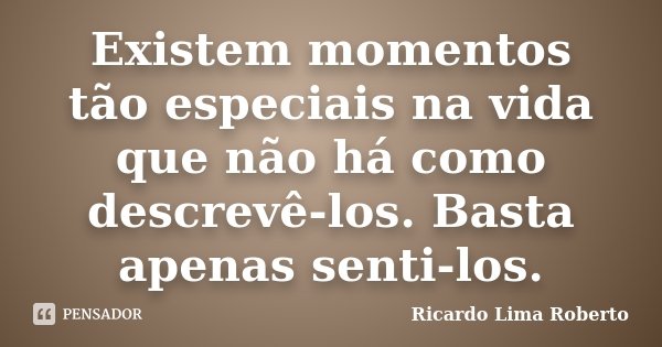 Existem momentos tão especiais na vida que não há como descrevê-los. Basta apenas senti-los.... Frase de Ricardo Lima Roberto.